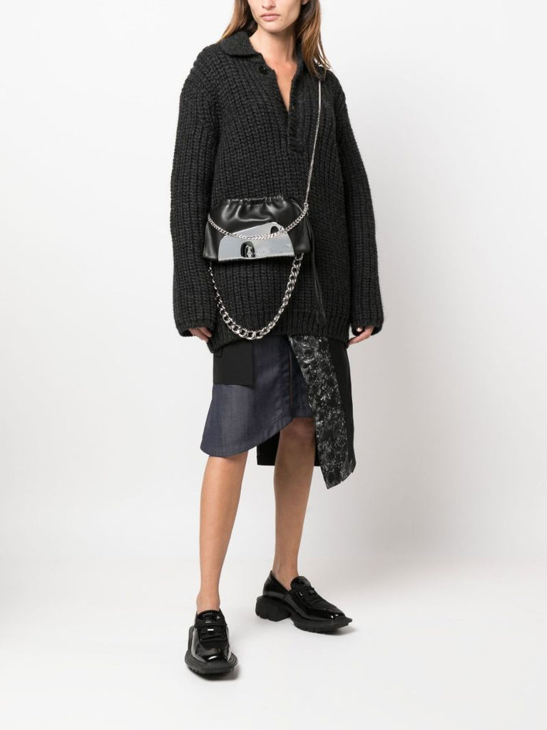 Black Mirror Trim Leather Shoulder Bag