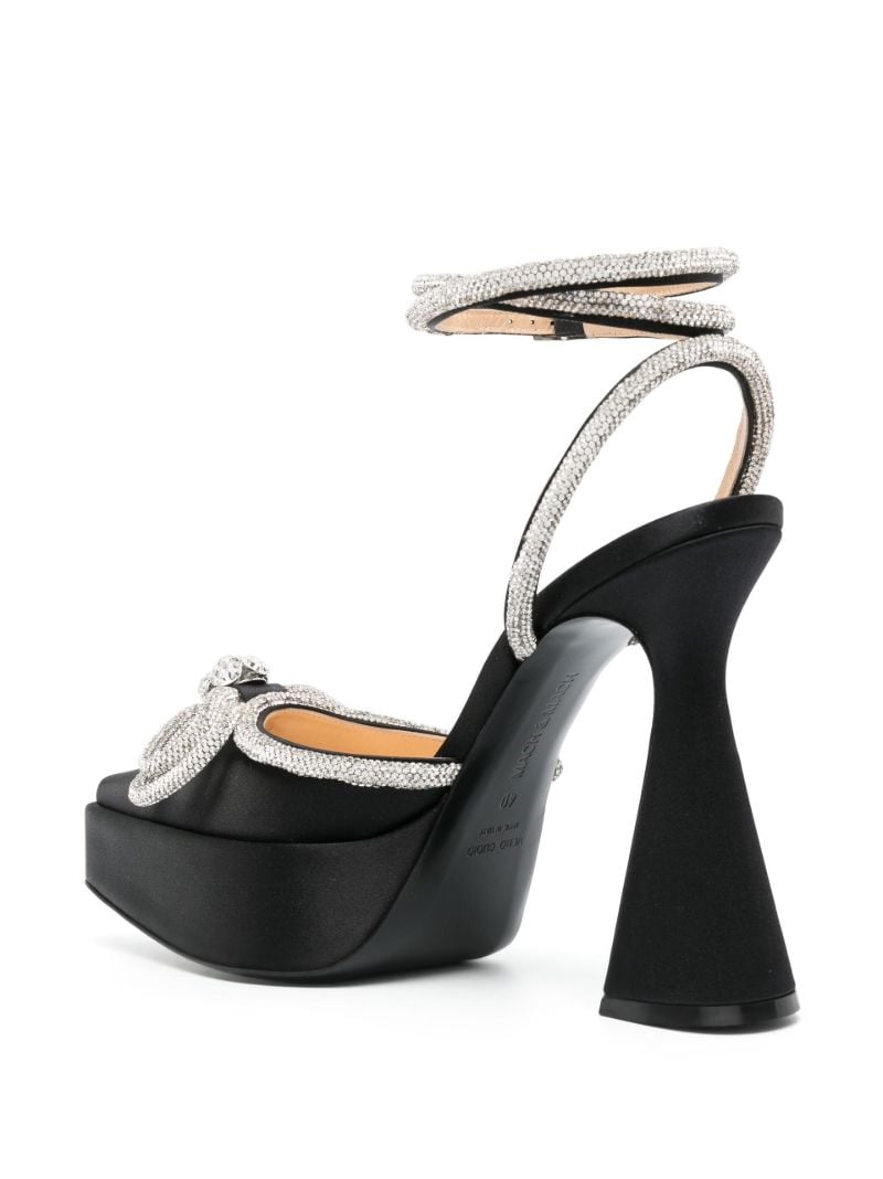 Black Double Bow 140 Crystal Satin Pumps