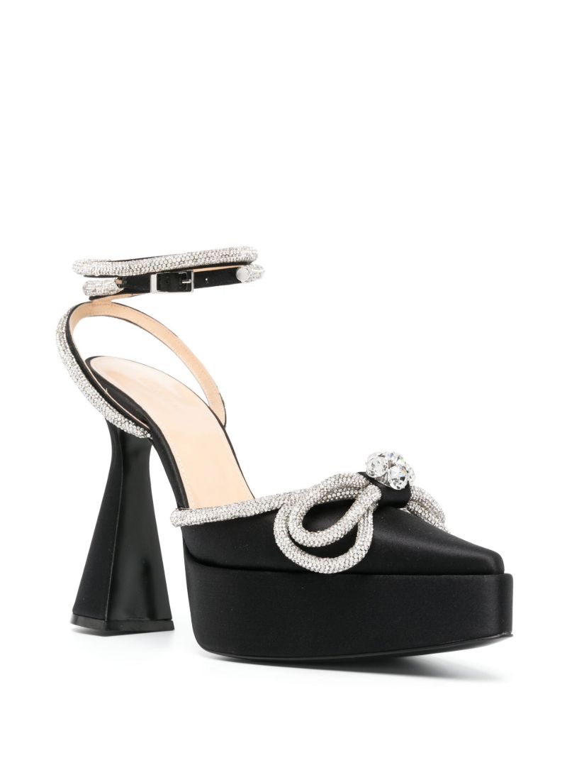 Black Double Bow 140 Crystal Satin Pumps