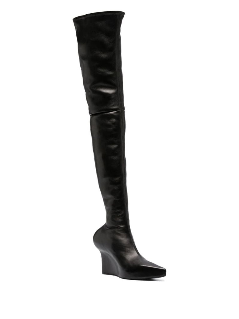 Black 80 Leather Thigh-high Boots