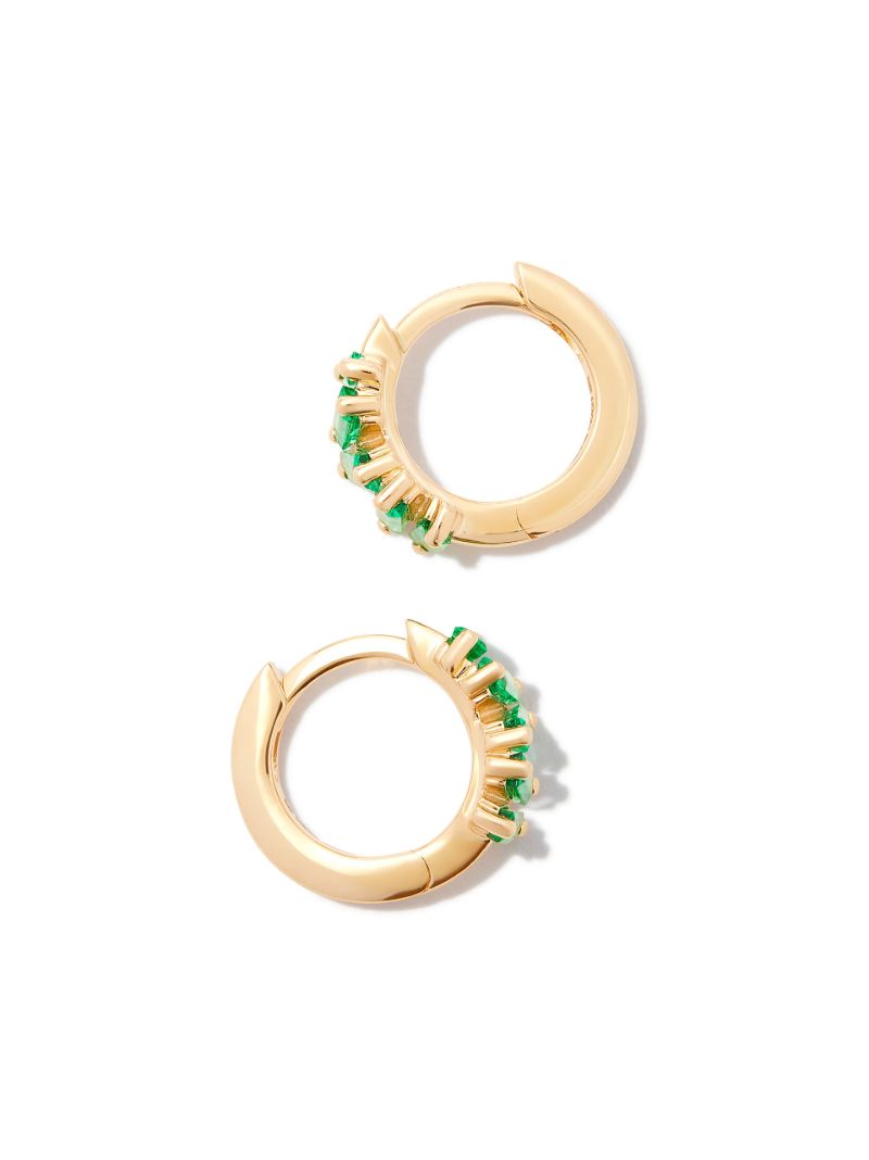 18kt Yellow Gold Bold Emerald Huggie Earrings