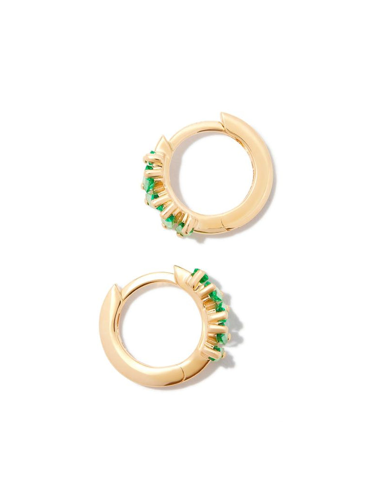 18kt Yellow Gold Bold Emerald Huggie Earrings