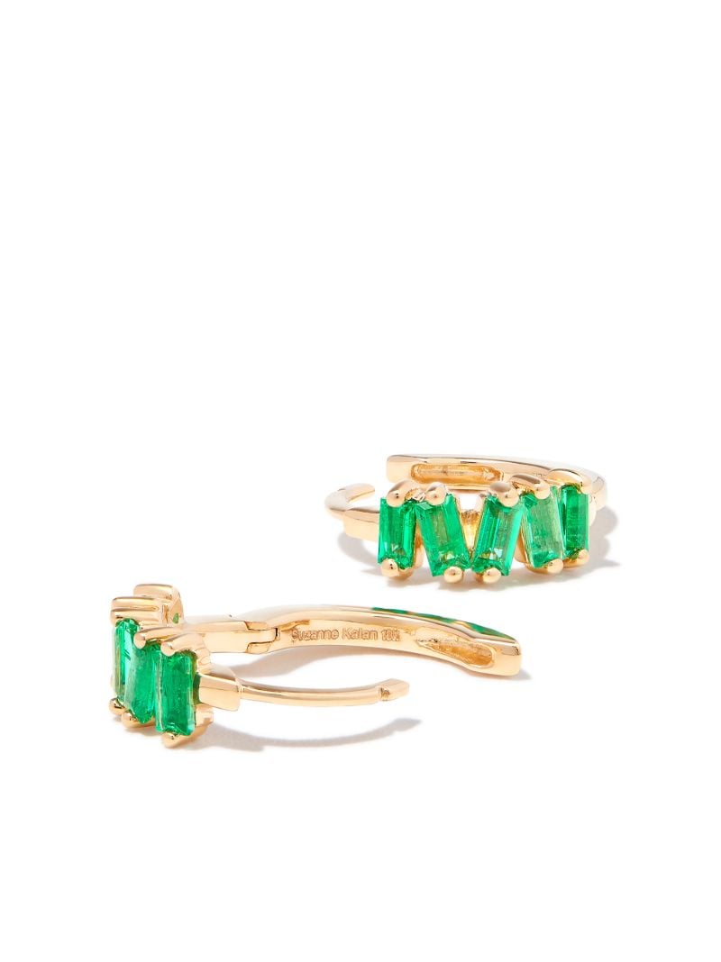 18kt Yellow Gold Bold Emerald Huggie Earrings