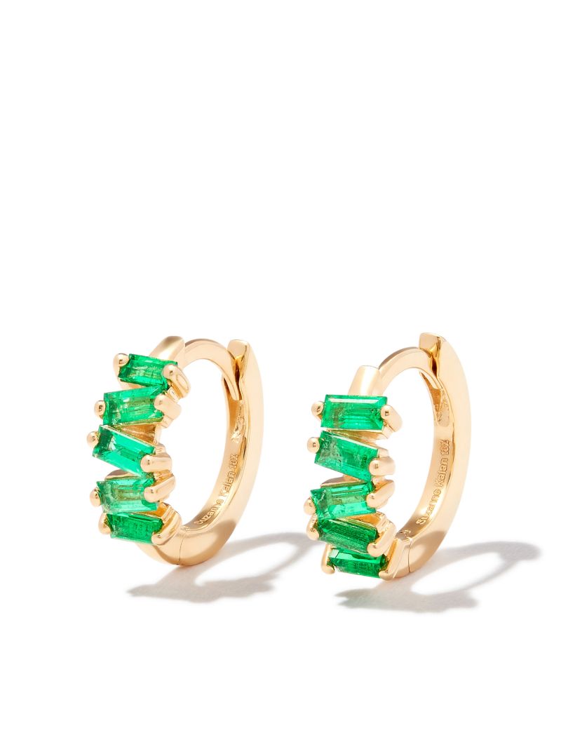 18kt Yellow Gold Bold Emerald Huggie Earrings
