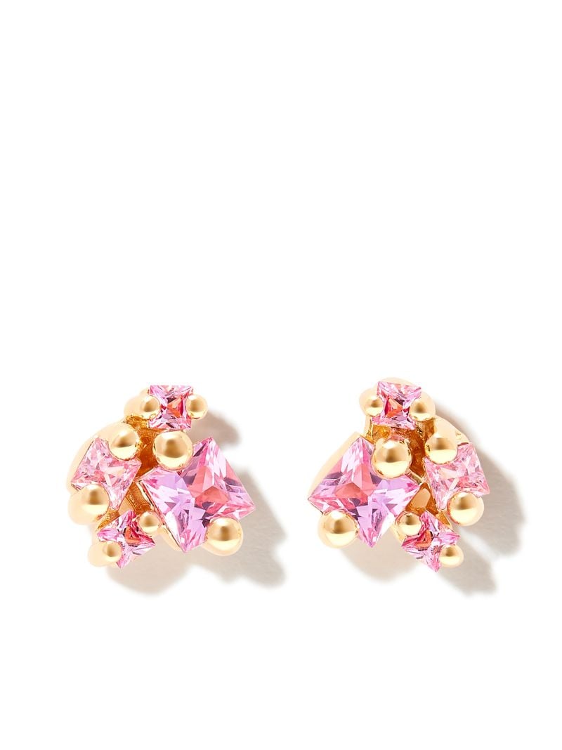 18kt Yellow Gold Princess Cluster Sapphire Stud Earrings