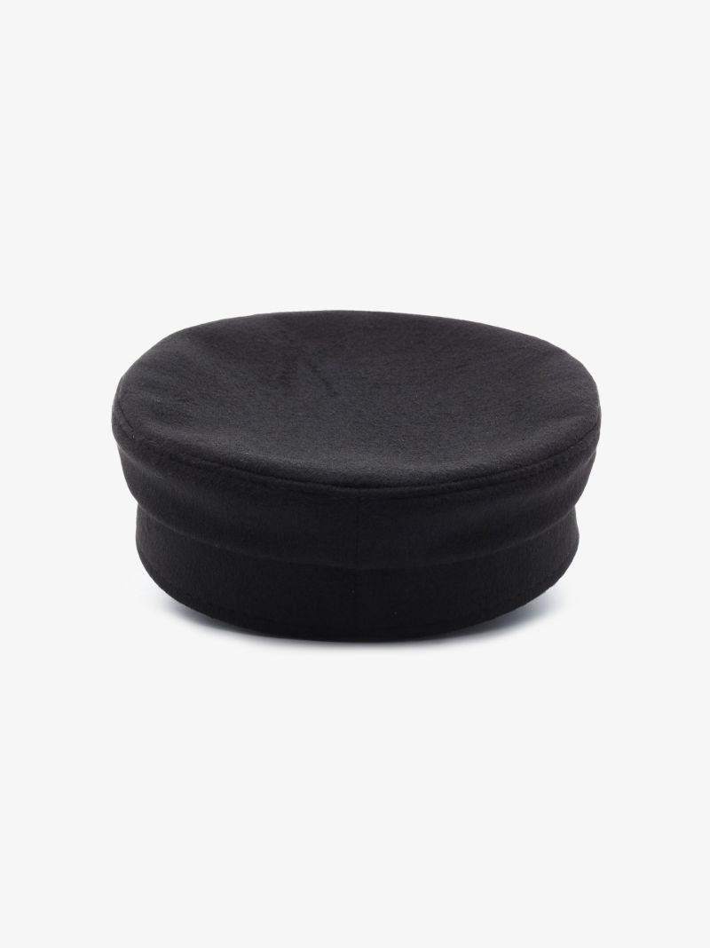 Black Monogram Embroidered Wool Baker Boy Hat
