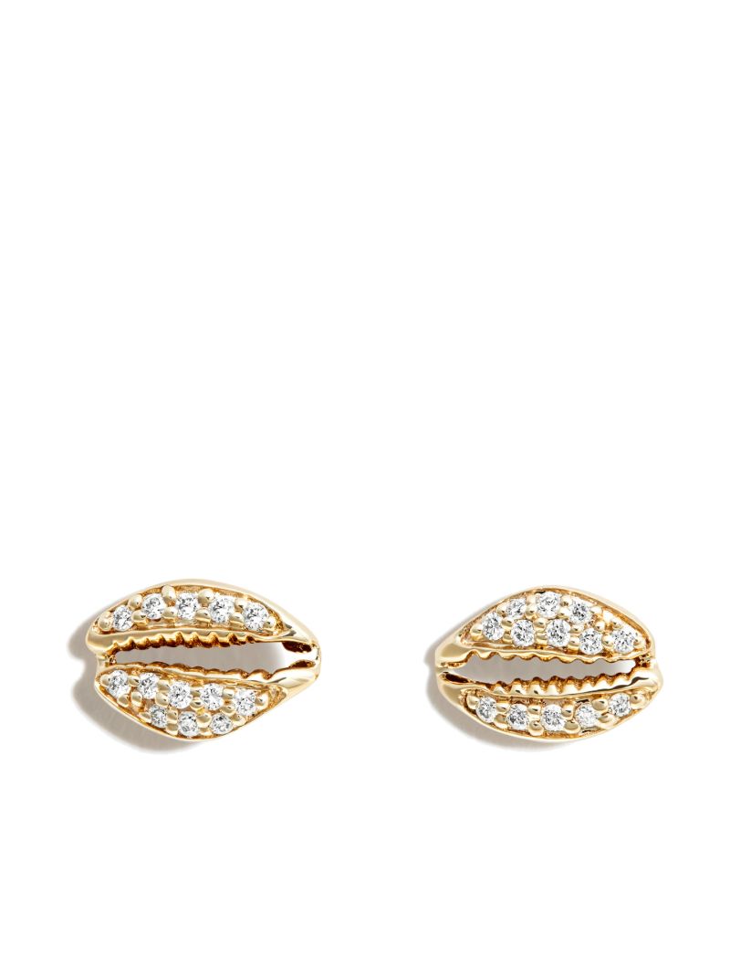 14k Yellow Gold Cowrie Diamond Stud Earrings