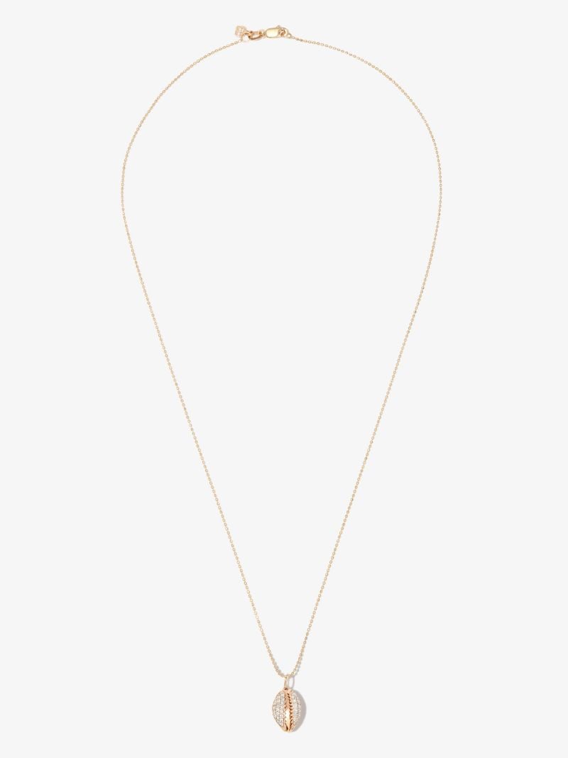 14k Yellow Gold Shell Diamond Pendant Necklace