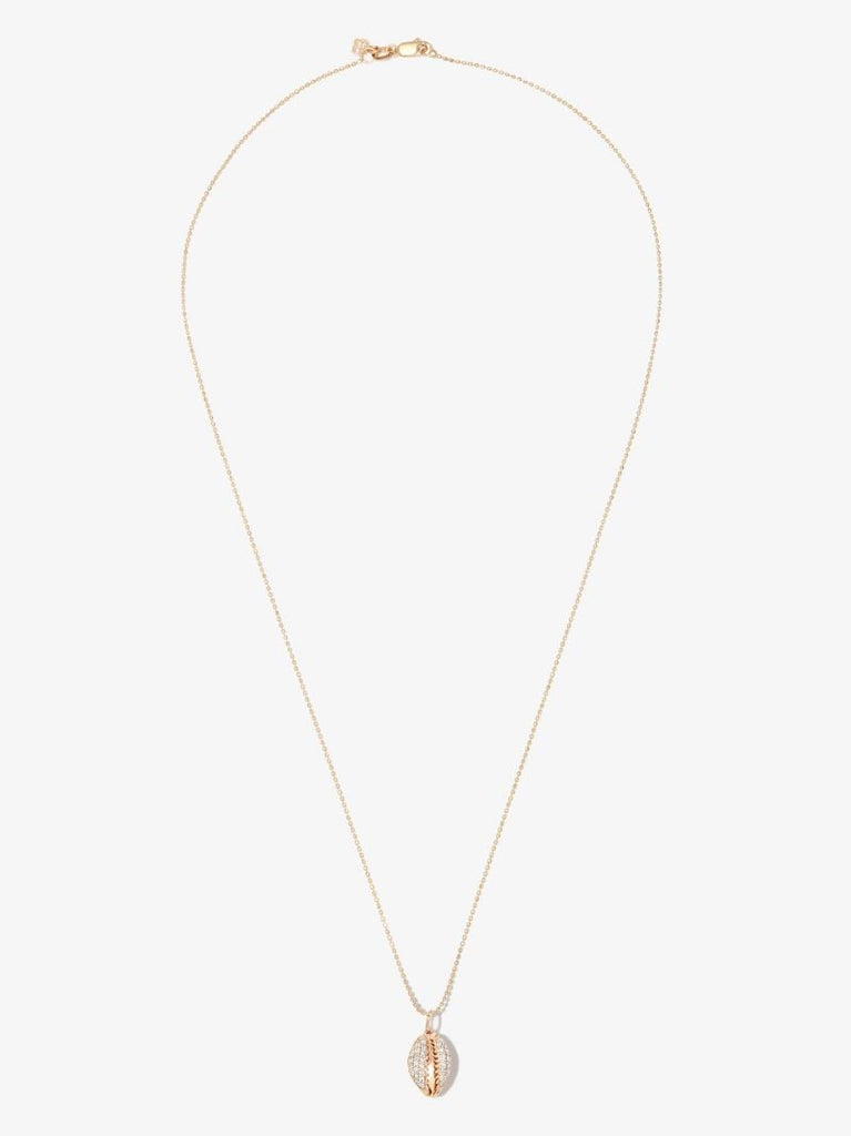 14k Yellow Gold Shell Diamond Pendant Necklace