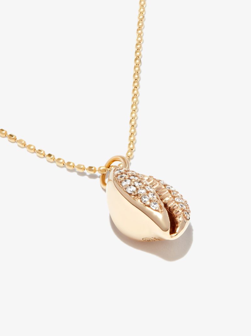 14k Yellow Gold Shell Diamond Pendant Necklace