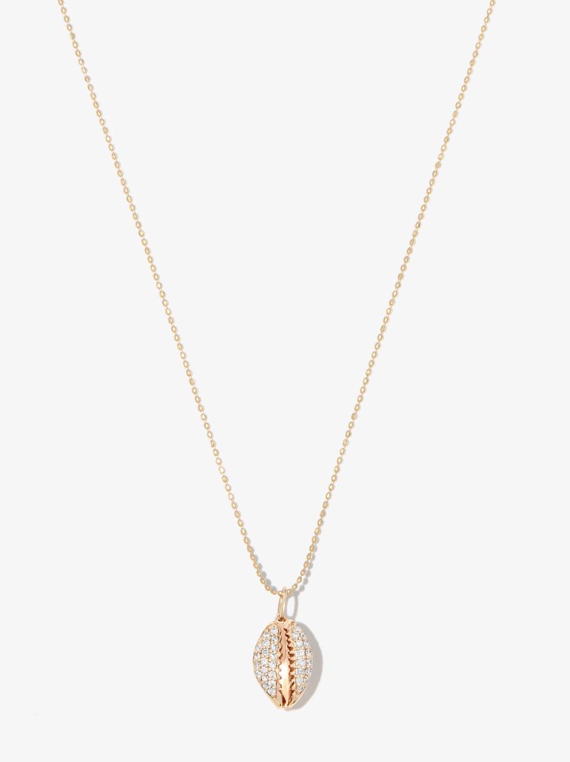 14k Yellow Gold Shell Diamond Pendant Necklace