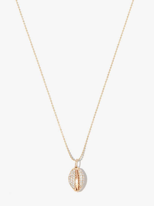 14k Yellow Gold Shell Diamond Pendant Necklace