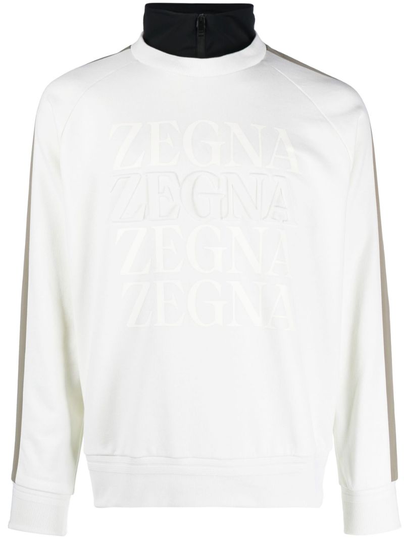 White Logo Embossed Cotton Sweatshirt