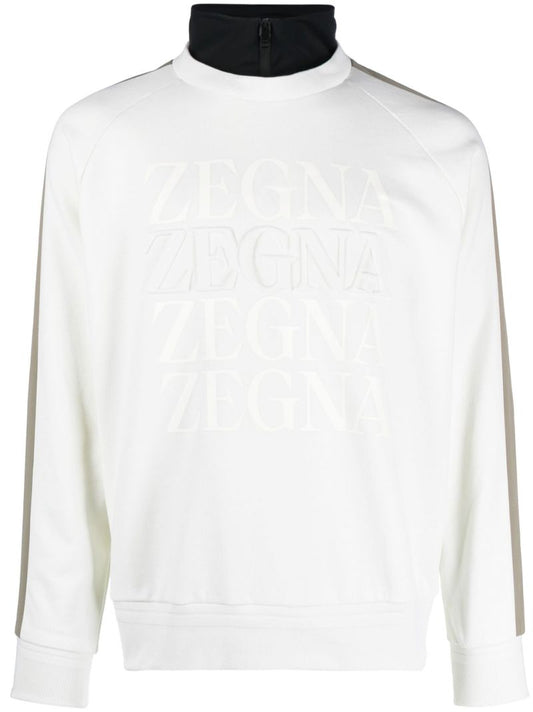 White Logo Embossed Cotton Sweatshirt