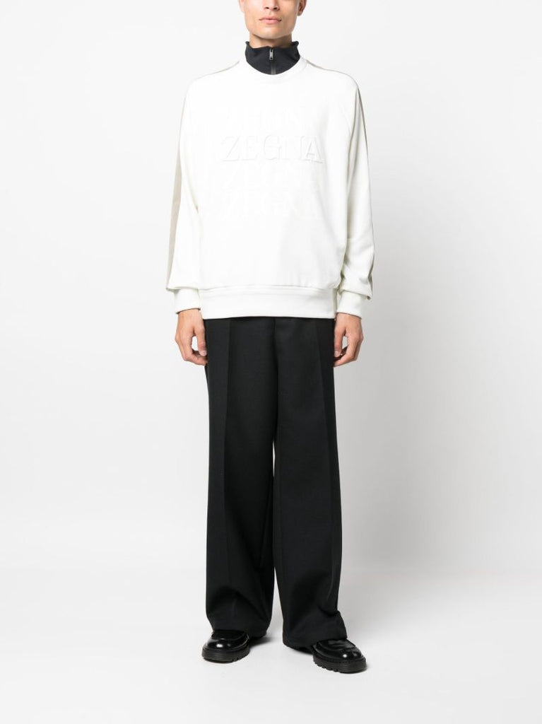 White Logo Embossed Cotton Sweatshirt