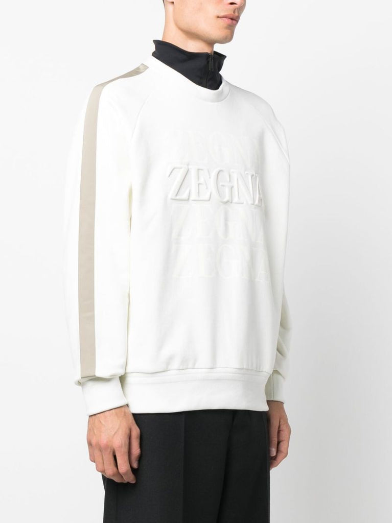 White Logo Embossed Cotton Sweatshirt