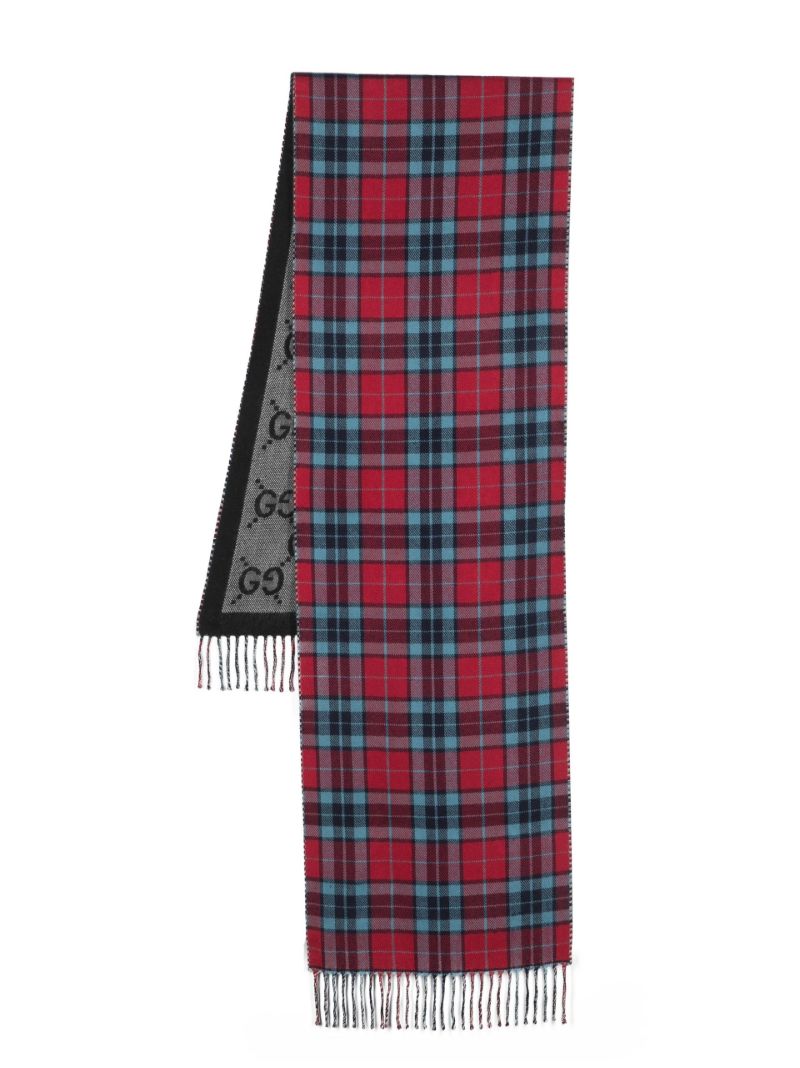 Red Checkered Monogram Wool Scarf
