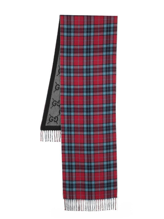 Red Checkered Monogram Wool Scarf