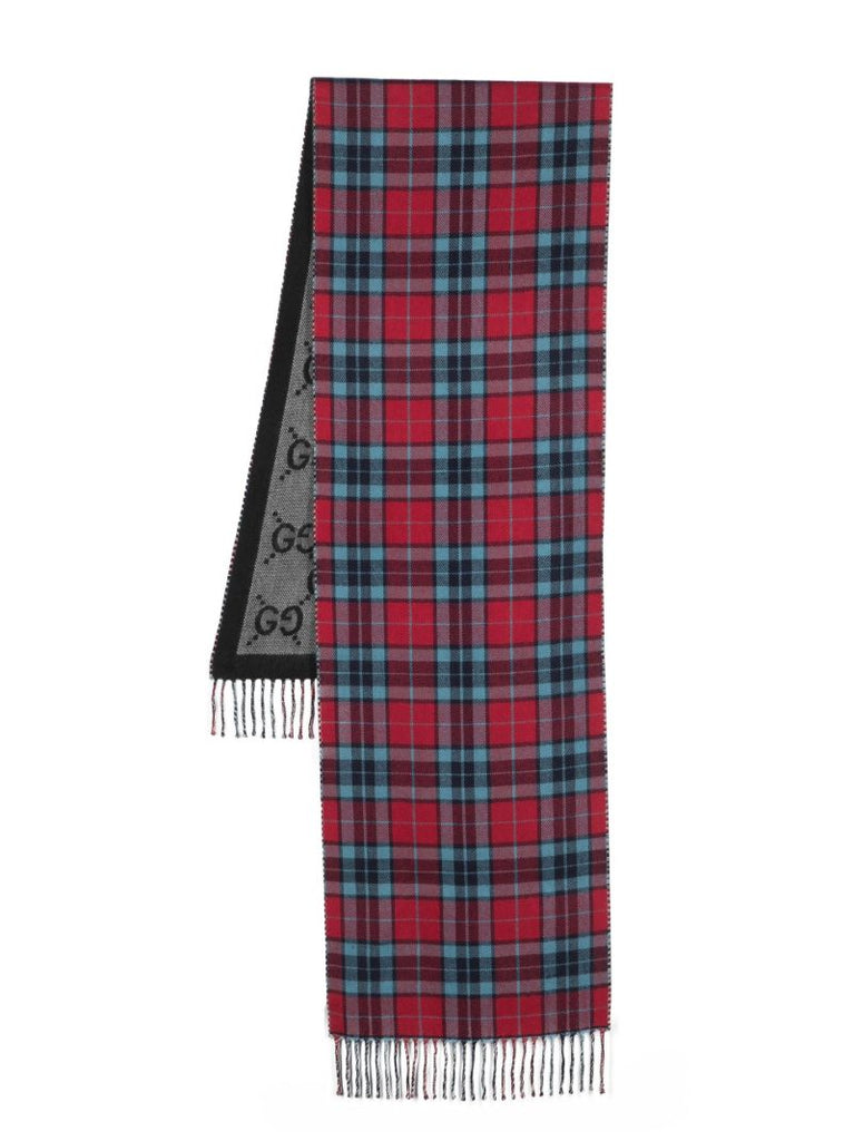 Red Checkered Monogram Wool Scarf