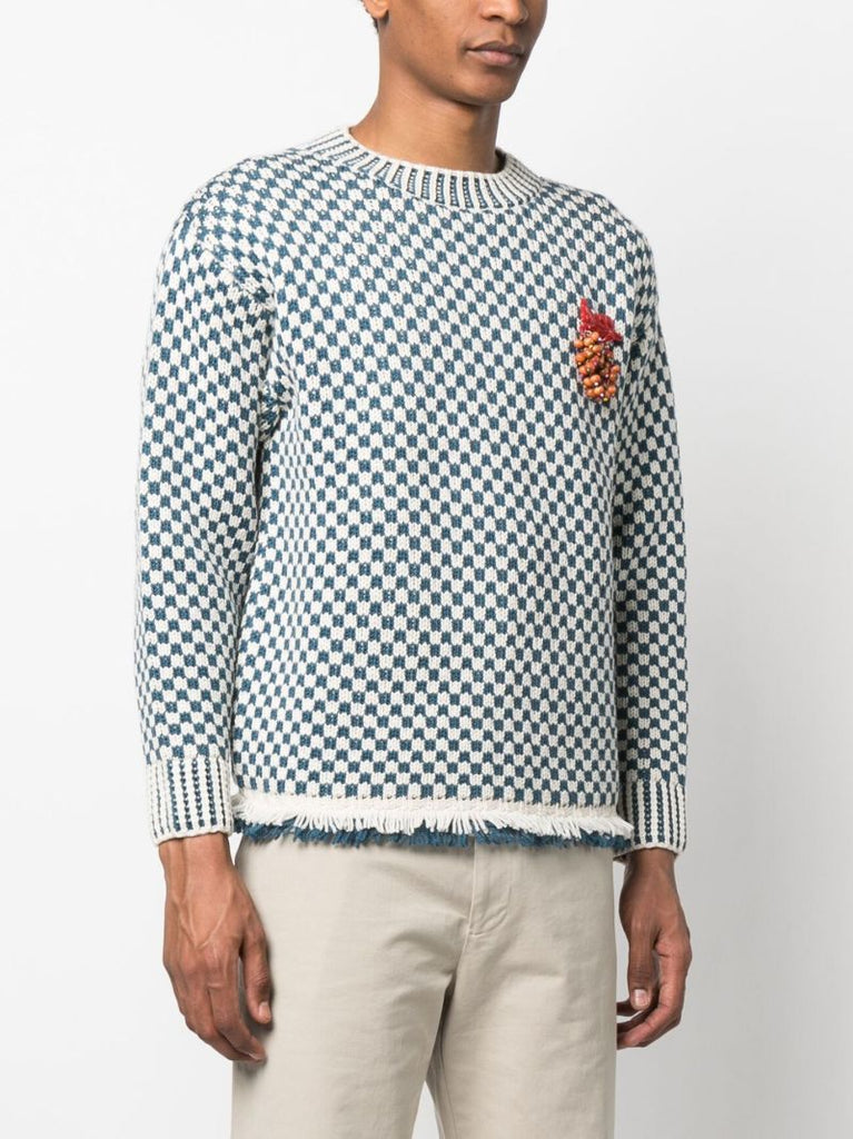 Blue Talsi Fair Isle Checkerboard Knit Sweater