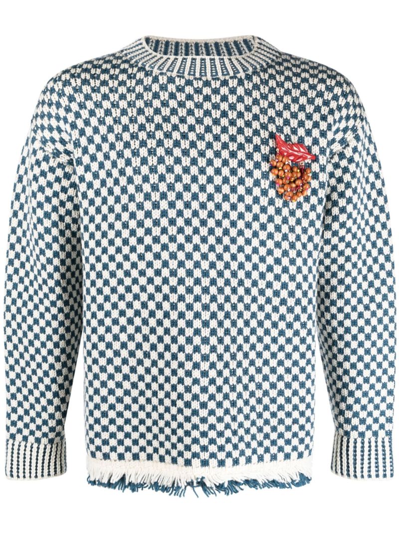 Blue Talsi Fair Isle Checkerboard Knit Sweater