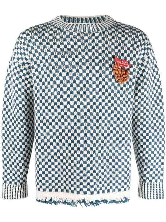 Blue Talsi Fair Isle Checkerboard Knit Sweater