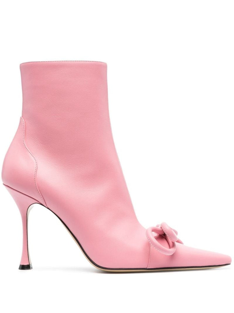 Pink Double Bow 100 Leather Ankle Boots