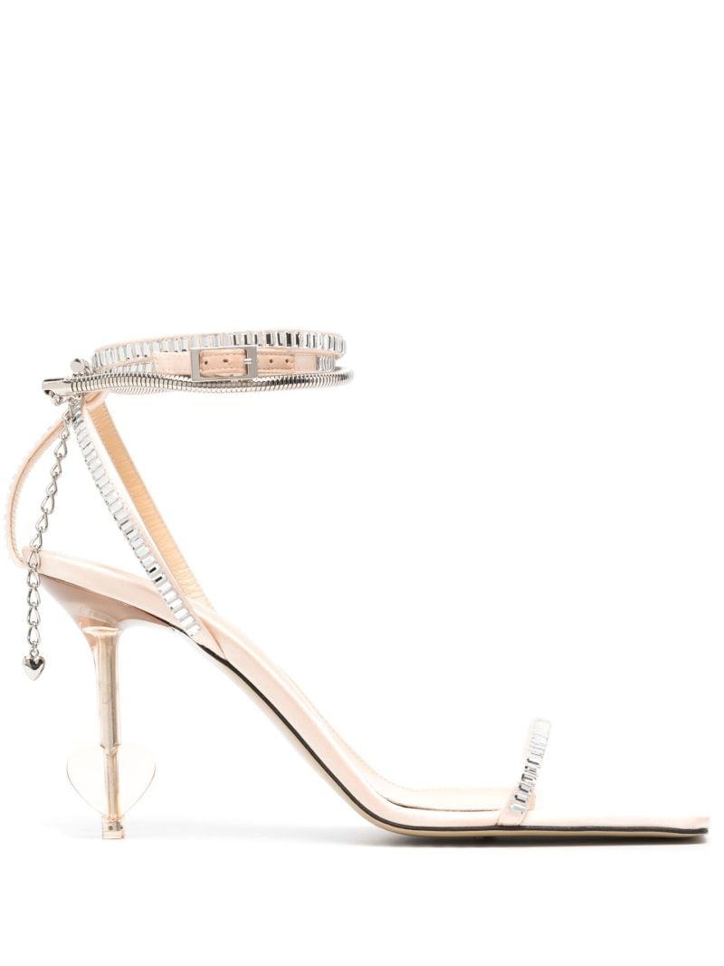 Neutral Crystal Heart 105 Satin Sandals