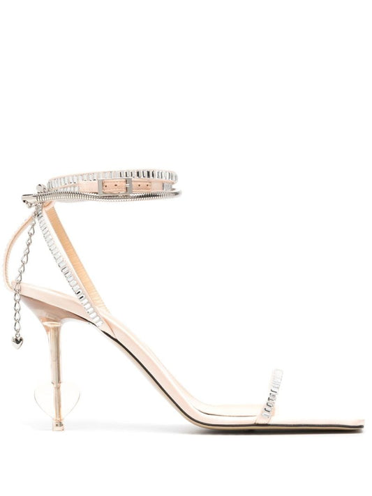 Neutral Crystal Heart 105 Satin Sandals