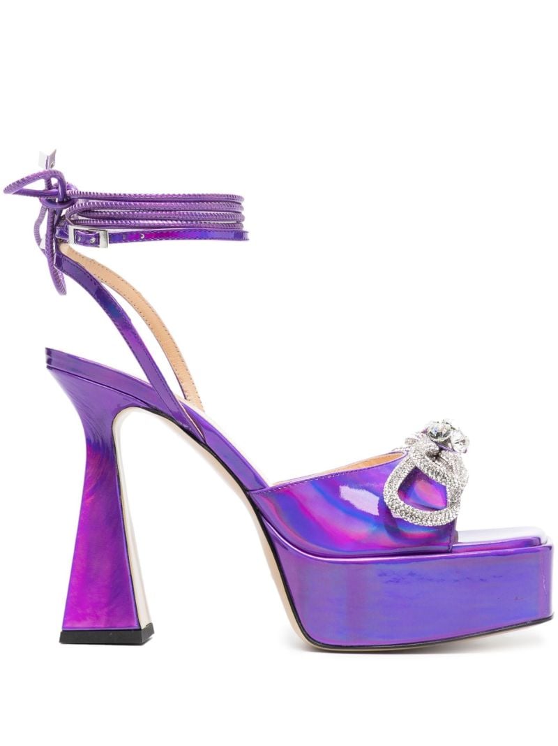 Purple Double Bow 140 Crystal Leather Sandals