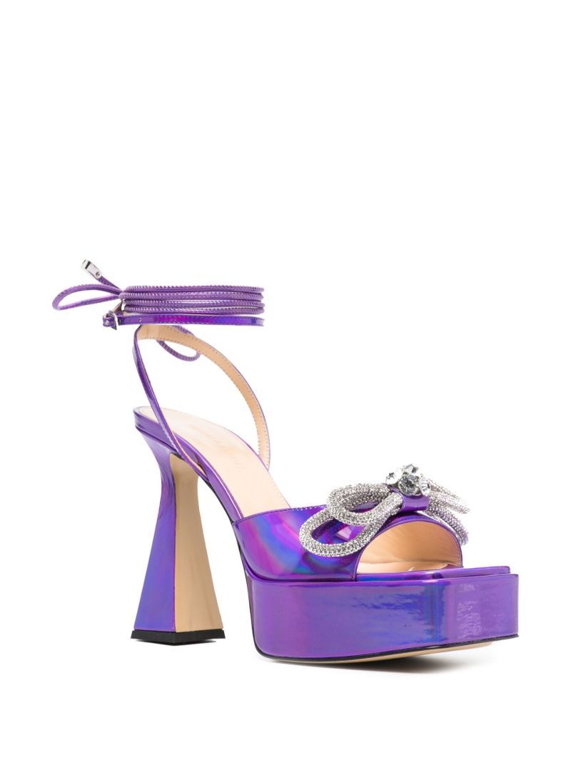Purple Double Bow 140 Crystal Leather Sandals
