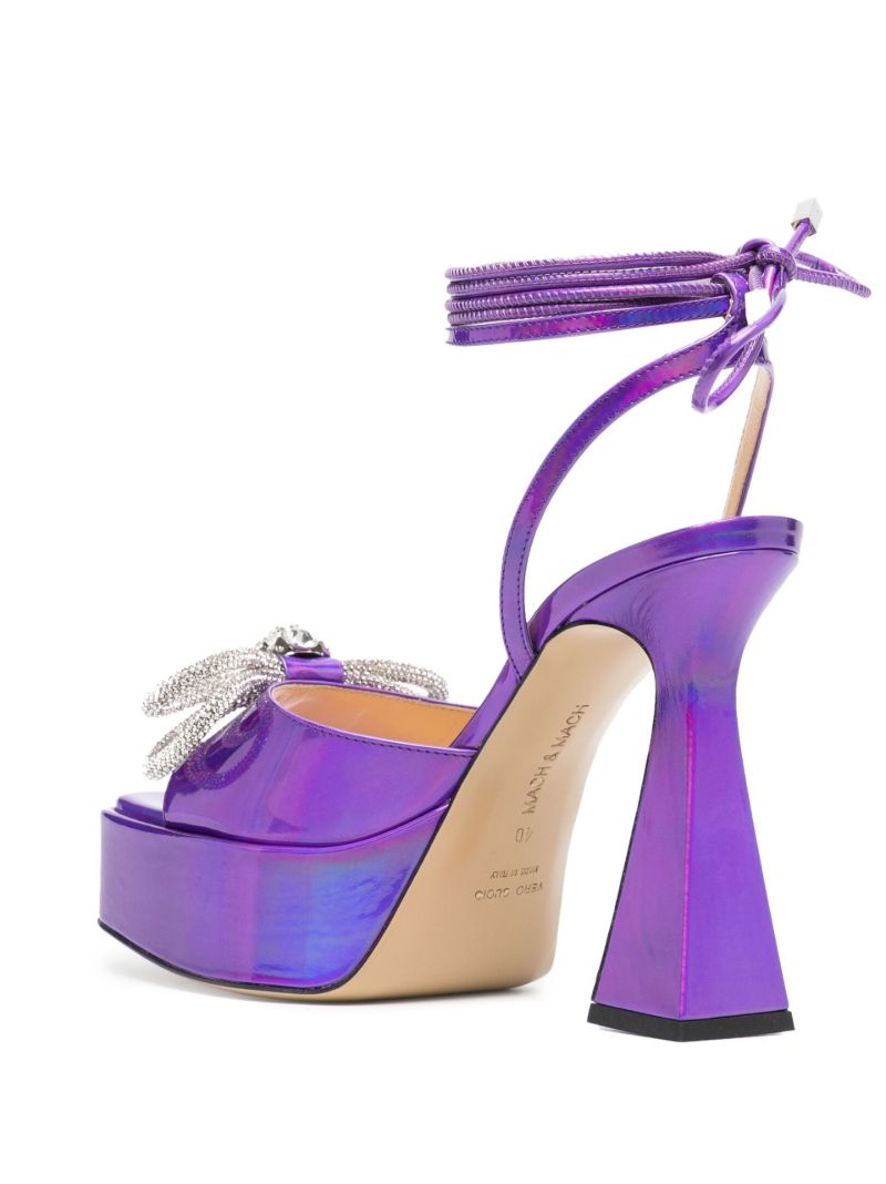 Purple Double Bow 140 Crystal Leather Sandals