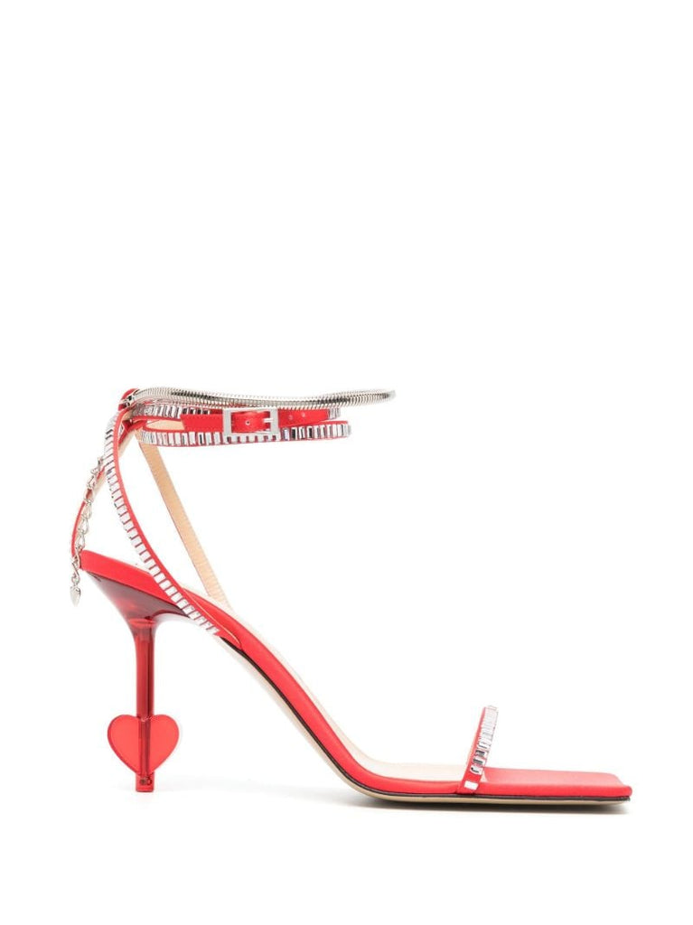 Red Crystal Heart 105 Satin Sandals