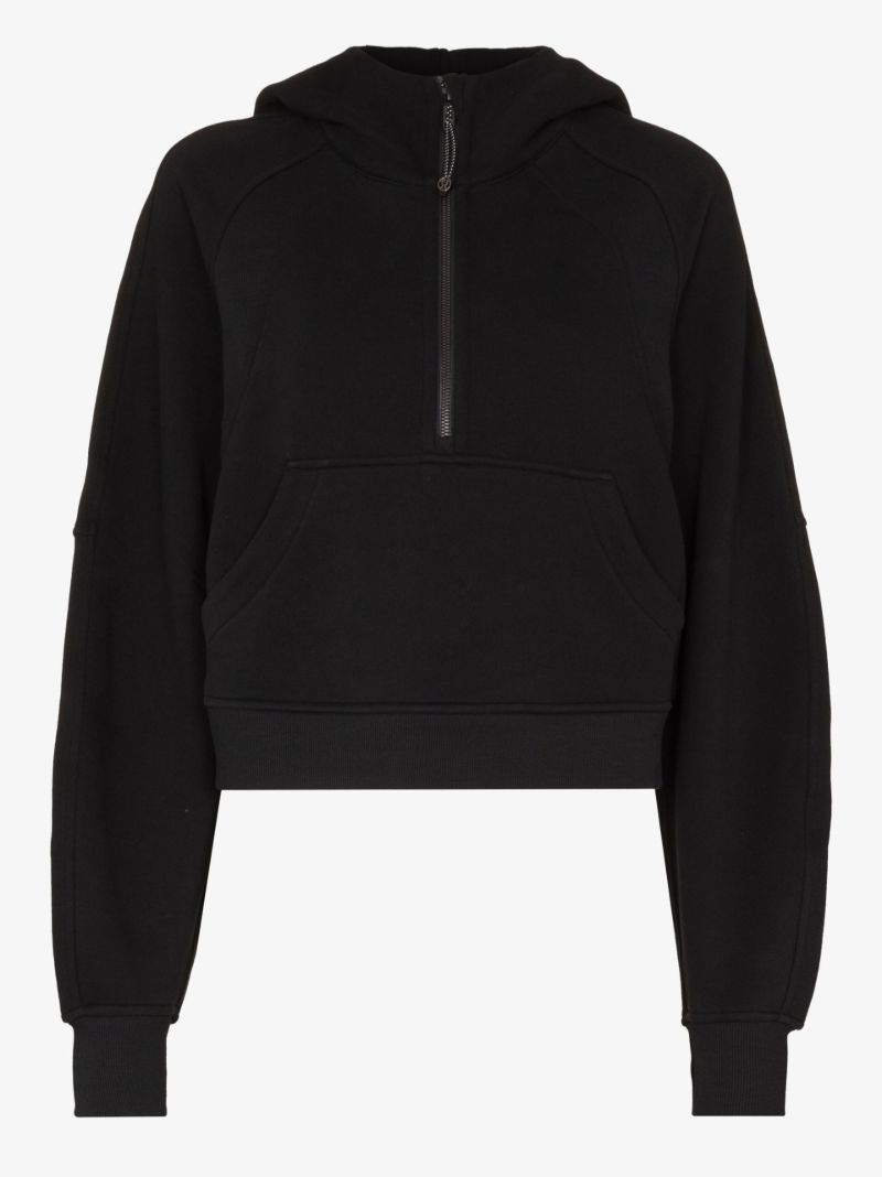 Black Scuba Oversized Half-zip Cropped Hoodie