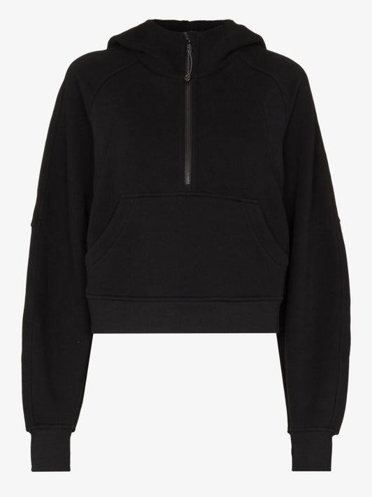 Black Scuba Oversized Half-zip Cropped Hoodie