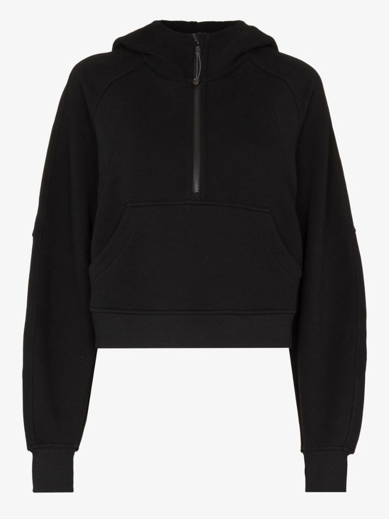 Black Scuba Oversized Half-zip Cropped Hoodie
