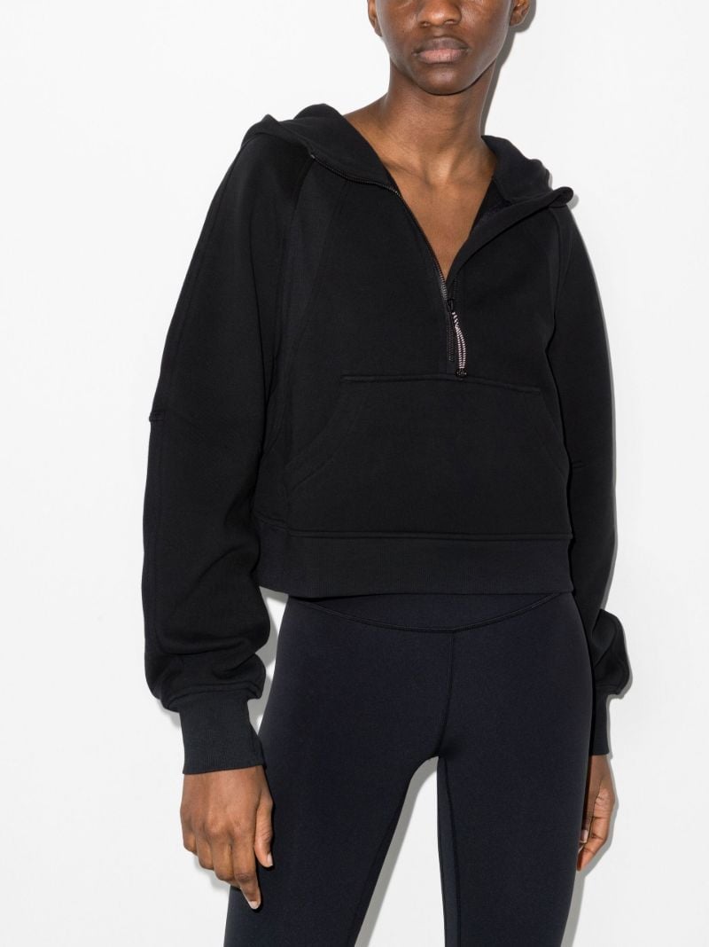 Black Scuba Oversized Half-zip Cropped Hoodie