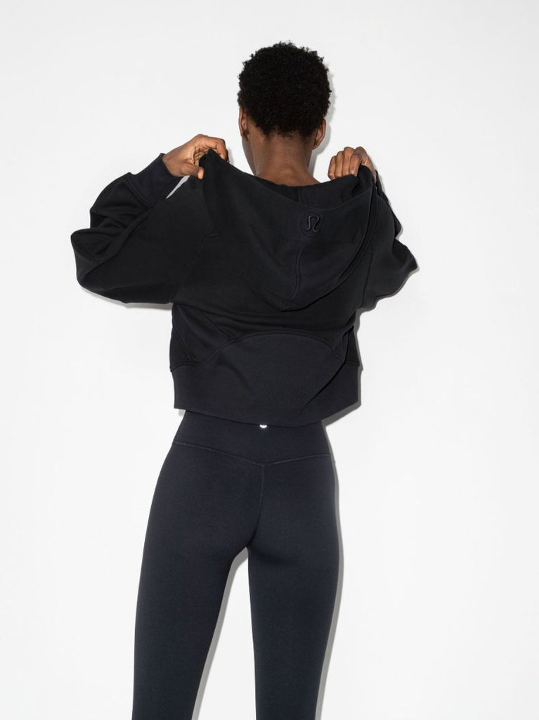 Black Scuba Oversized Half-zip Cropped Hoodie