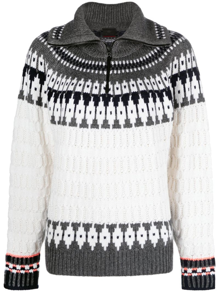 Blue Fair Isle Quarter Zip Sweater