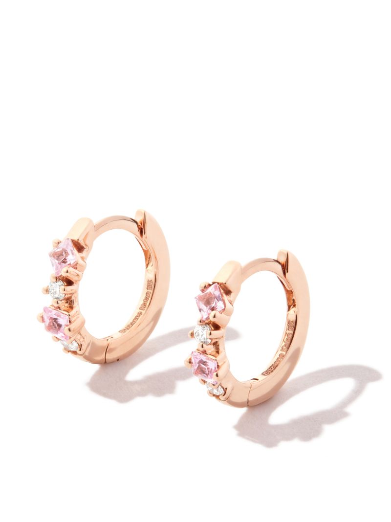 18k Rose Gold Princess Sapphire and Diamond Huggie Earrings