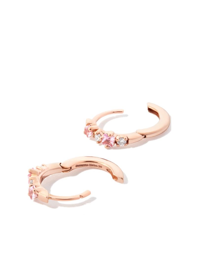 18k Rose Gold Princess Sapphire and Diamond Huggie Earrings