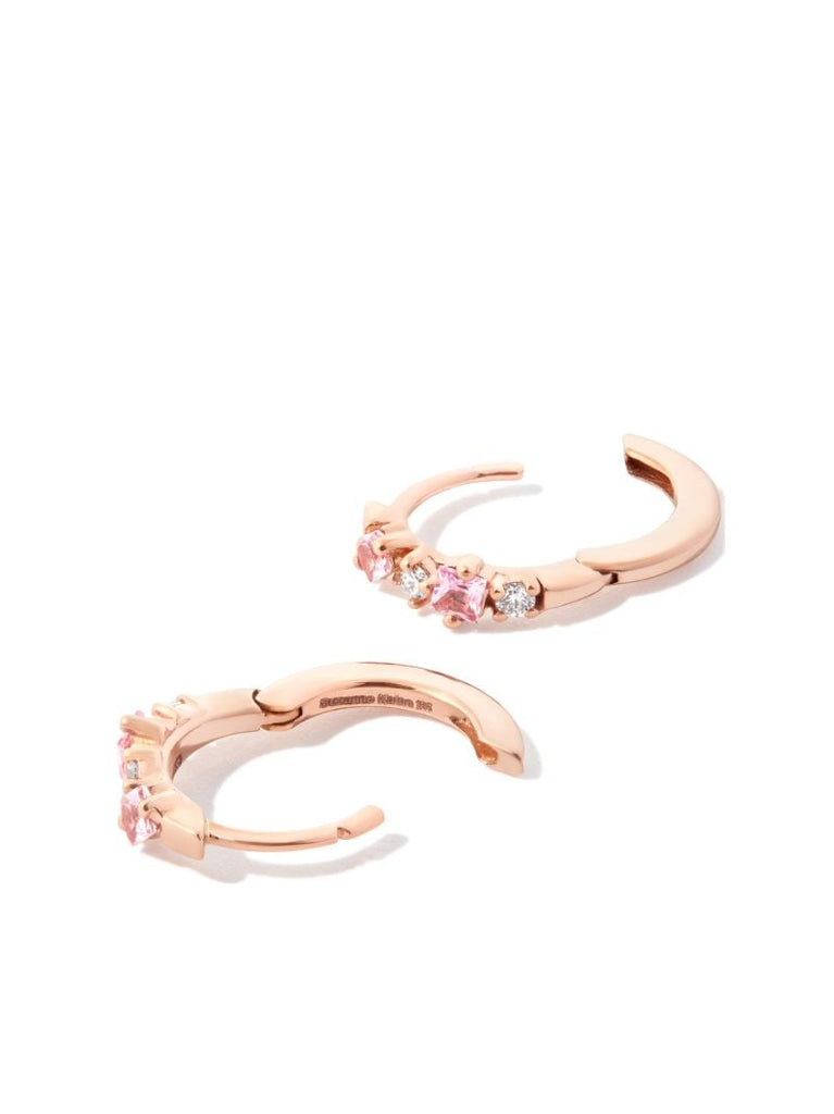 18k Rose Gold Princess Sapphire and Diamond Huggie Earrings
