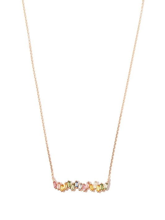 18k Rose Gold Bold Pastel Sapphire and Diamond Necklace