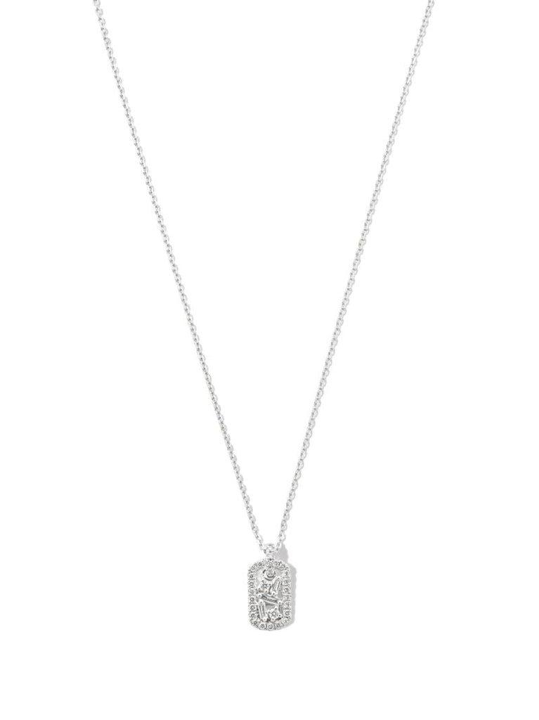 18k White Gold Mini Dog Tag Diamond Pendant Necklace