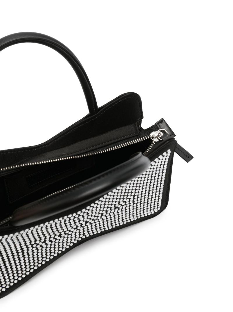 Black Crystal Bow Satin Mini Bag