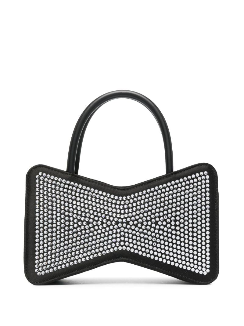 Black Crystal Bow Satin Mini Bag