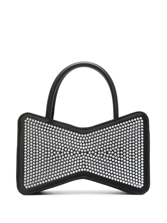 Black Crystal Bow Satin Mini Bag