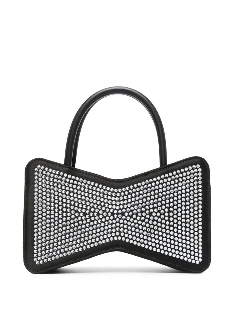 Black Crystal Bow Satin Mini Bag