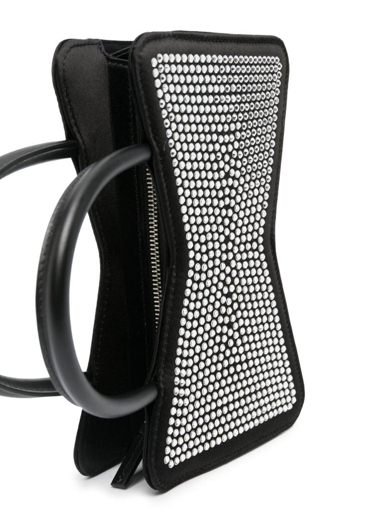 Black Crystal Bow Satin Mini Bag