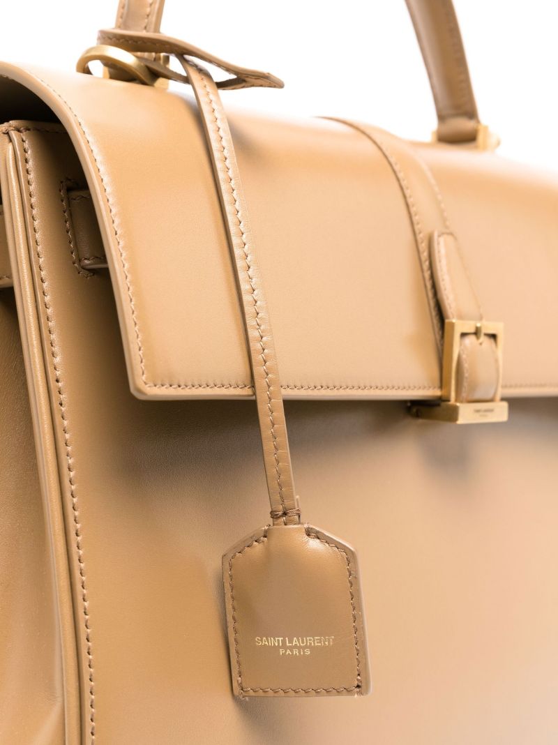 Neutral Fermoir Leather Top Handle Bag